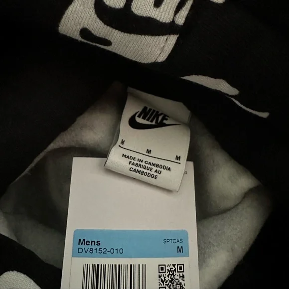Nike Club Fleece All Over Print Swoosh Hoodie Black - Picture 4 of 6